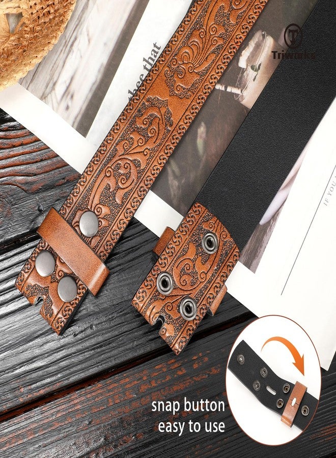TRIWORKS حزام جلدي غربي من TRIWORKS للرجال بدون إبزيم، حزام جلدي للرعاة والراعيات، مناسب للجينز - Image 4